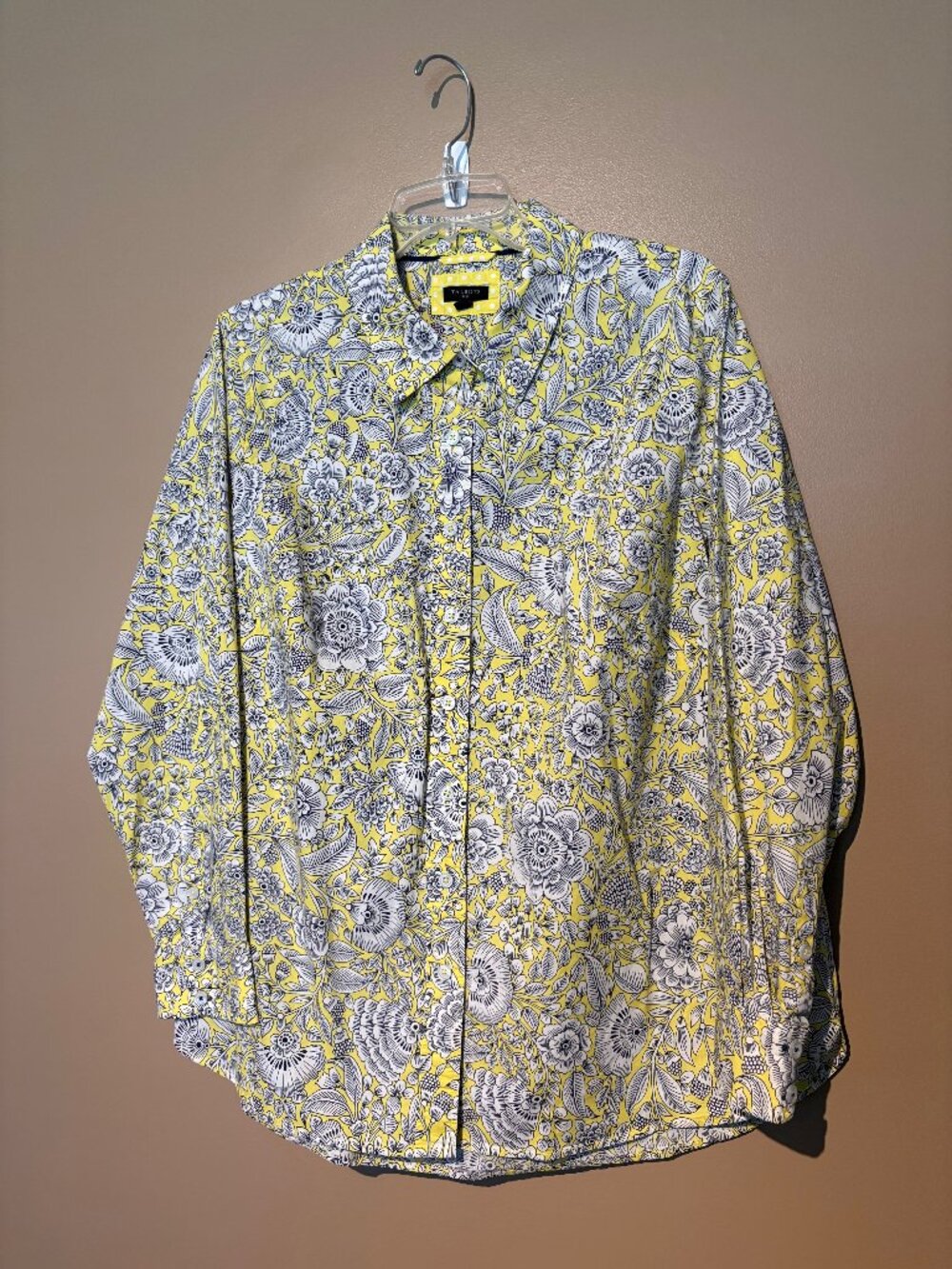 Talbots Floral Blouse, Chartreuse/Black/Gray/White, Size 1X